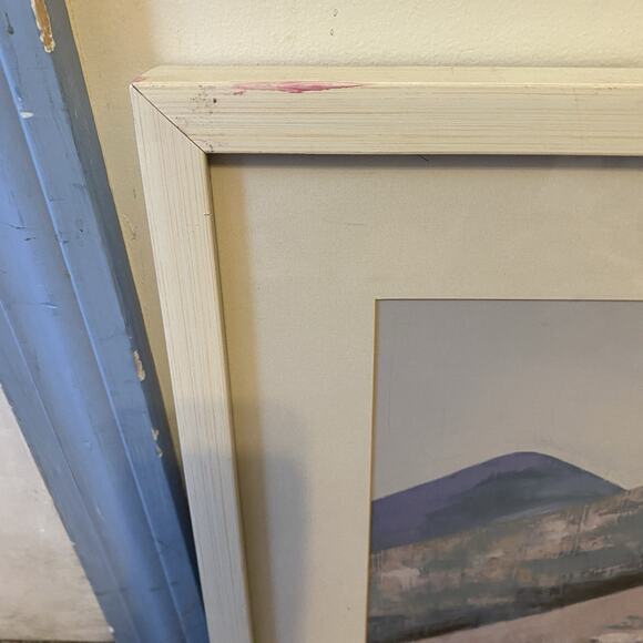 Vintage Abstract Painting ArtPrint Mountain Valley Landscape White Sheep Or Cow - Picture 6 of 6